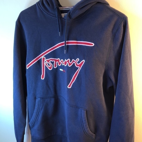 Tommy Hilfiger Denim Navy Tommy Pullover Hoodie Size Small Loungewear Kangaroo - Picture 14 of 16
